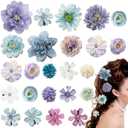ELANE Hair Clips for Women and Girls - 24 Pcs Floral Accessories with Small Flower Details (Blue+Purple)
