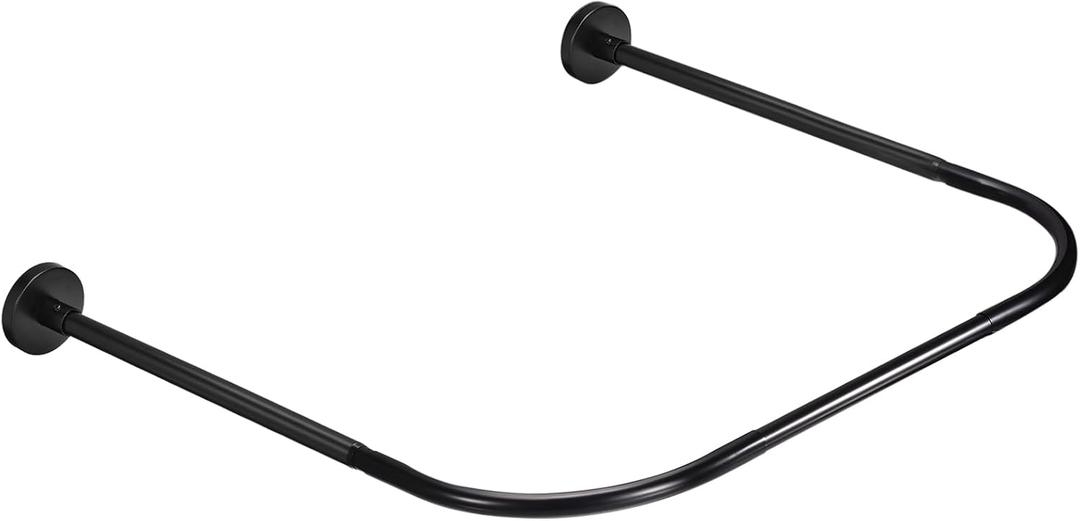 uxcell Stretchable Shower Curtain Rod Rack, Stainless Steel U Shaped Shower Curtain Rod No Drill for Bathroom Bathtub, 80cm/31" Width, Black