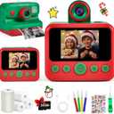 Kids Instant Print Camera with 4 Rolls Print Paper, 1080P HD Digital Camera for Boys Girls with Color Pens & 32GB Card, Christmas Birthday Gifts Kids Toys for 3 4 5 6 7 8 9 10 Years Old (Red and Green)