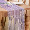 P Pothuiny 2 Pcs Lavender Table Runner 28 x 120 Inch, Glitter Metallic Foil Tulle Table Runner Party Golden Sheer Gauze Table Decor for Wedding Birthday Christmas Anniversary