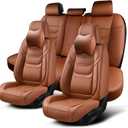 TIEHESYT Car Seat Covers Full Set, Breathable Leather Automotive Front and Rear Seat Covers & Headrest for Reduce The Driving Fatigue, Compatible with Most Vehicles, Cars (Brown, Front Pair and Rear)