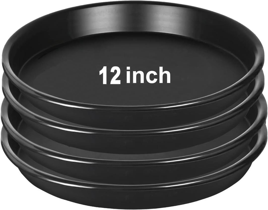 4Pack 12Inch Plastic Drip Trays Plant Saucers for Indoors Outdoor Plant, Thick Heavy Durable Sturdy Flower Pot Trays for Pots Planter, Black