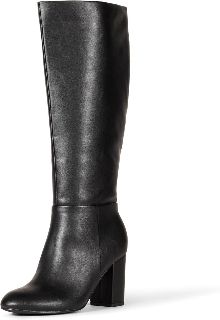 Amazon Essentials Women's Tall Heel Boot (11, Black Faux Leather)