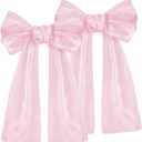 Pink Bow Birthday Party Decorations, 2 Pack Big Pink Bows 17 x 39 Inches Coquette Party Background, Large Sparkle Organza Giant Bow Hanging Decor for Bachelorette Baby Shower Bridal Shower (Baby Pink)