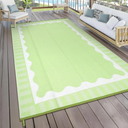  9x12 Outdoor Rug Waterproof Foldable Plastic Straw Carpet for Patio Porch Scalloped Border Reversible Mat Lightweight Floor Mat for Picnic, Rv, Beach, Deck, Camper, Balcony Light Green
