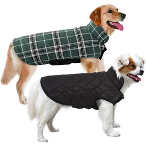 MIGOHI Reversible Dog Coat, Windproof, Waterproof Winter Jacket for Cold Weather, Plaid Dog Coats for Male Female, Green, L