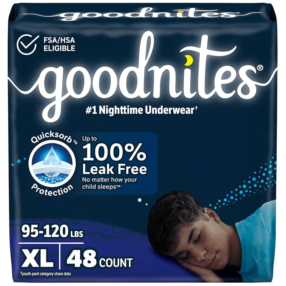 Goodnites Boys' Nighttime Bedwetting Underwear, Size Extra Large (95-120 lbs), 42 Ct (2 Packs of 21), Packaging May Vary