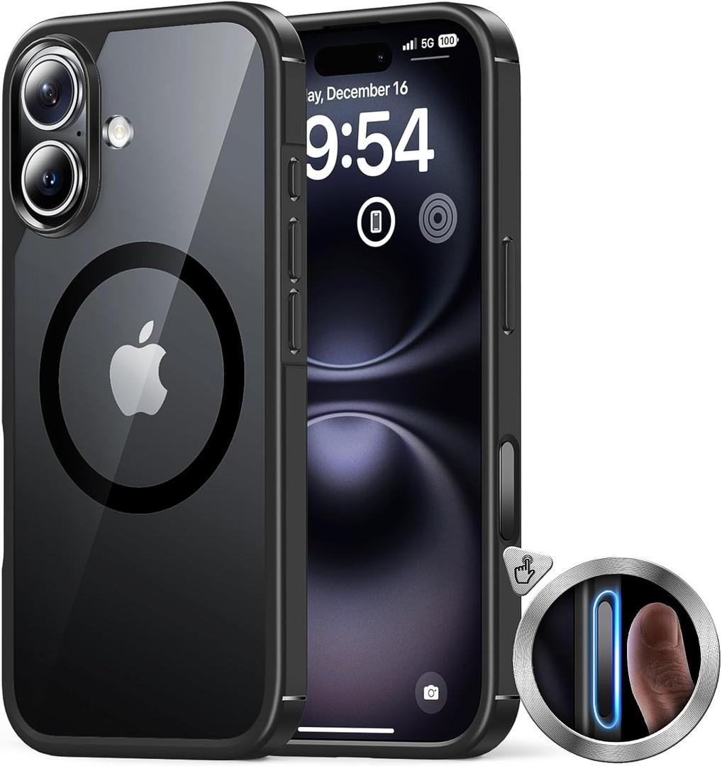 2 x TAURI for iPhone 16 Case with Camera Control Button, Compatible with MagSafe [Anti-Yellowing], Military-Grade Protection, Slim Shockproof Magnetic Phone Case for iPhone 16 6.1", Black