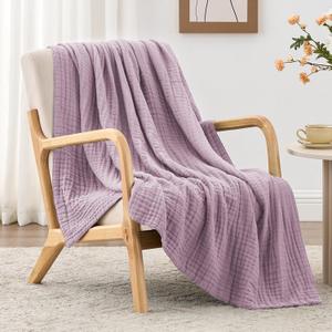 Love's cabin 100% Cotton Muslin Blanket, 6 Layer Lightweight Breathable Gauze Twin Size Blanket 60 x 80 Inches, Soft Summer Blanket for Bed or Couch, Lavender
