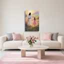 ZSHARTSWD Christian Wall Art Jesus Walking with Little Girl Pictures God Flower Field Canvas Print Religious Faith Painting for Church Kids Room Decor Framed (Beige, 24L x 16W)