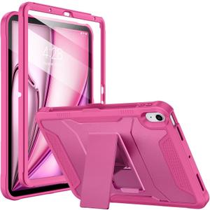 Soke Case for iPad Air 11-inch M4/M3/M2 (2026/2025/2024), iPad Air 5th/4th Generation 10.9 (2022/2020), with Built-in Screen Protector and Kickstand, Rugged Full Body Protective Cover - Hot Pink