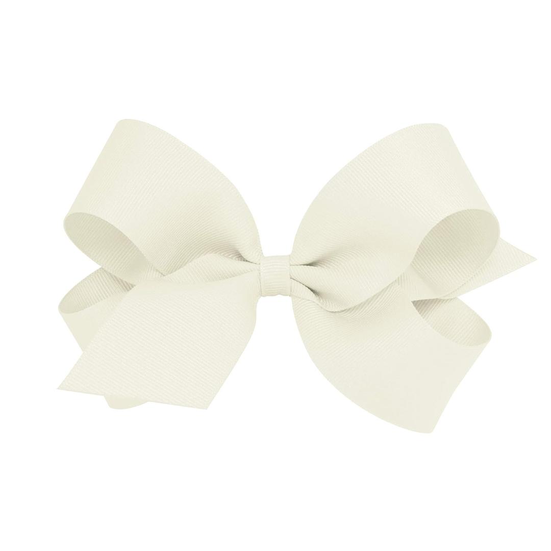 Wee Ones Girls' Plain Wrap Classic Grosgrain Hair Bows on a WeeStay No-Slip Hair Clip, Handmade, Large, Antique White