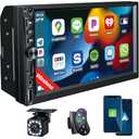 Wireless Double Din Car Stereo Works with Apple Carplay,7 Inch HD 1024 * 600 Touchscreen with Bluetooth 5.1,FM Car Radio,GPS Navigation,Backup Camera,Android Auto,Voice Control,USB/AUX/TF/SWC