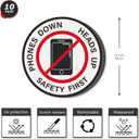 Phones Down Heads Up Stickers Vinyl 12 Inch Self-Adhesive Safety First Sign Waterproof Floor Decals for Office Warehouse 10 PCS
