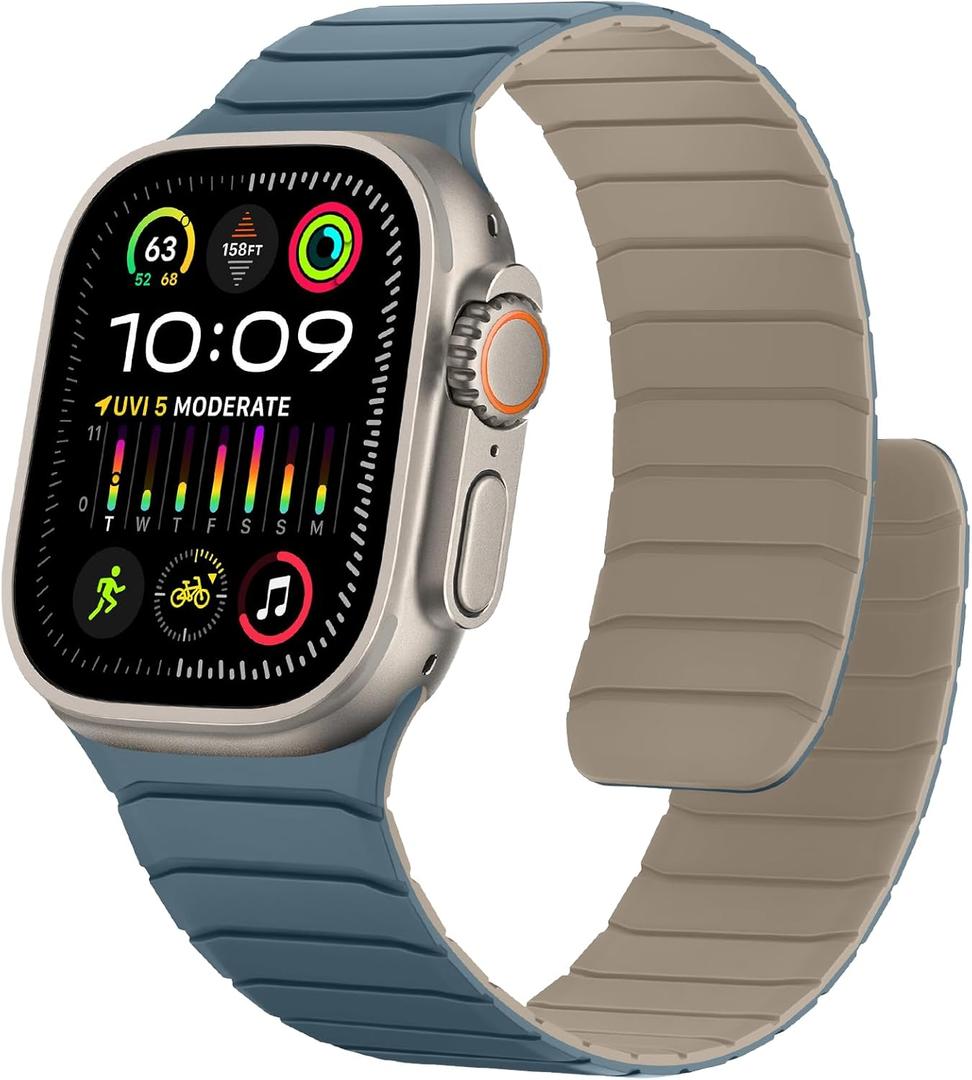 Magnetic Silicone Bands Compatible with Apple Watch 49mm 46mm 45mm 44mm 42mm, Sport Wristband for Men Women Compatible with iWatch Ultra3 2 1 SE Series 11 10 9 8 7 6 5 4 3, Dune-Cloud Blue