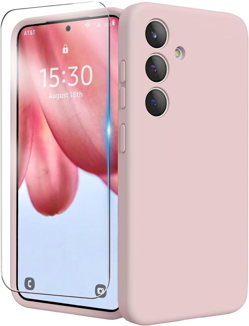 Designed for Samsung S24 Case 6.2 inch, Liquid Silicone Case with Camera Protection with Microfiber Lining Shockproof Phone Case Cover for Galaxy S24 (2024), Pink Sand