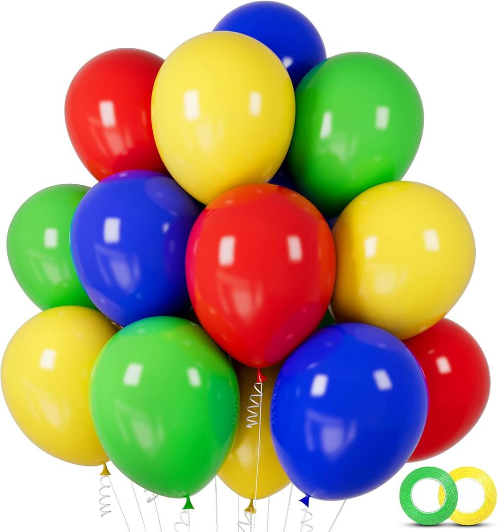 Red Blue Green Yellow Balloons 100 Pack 12 Inch Matte Blue Yellow Red Green Latex Balloon for Carnival Circus Balloon arch Kids Birthday Baby Shower Party Decorations