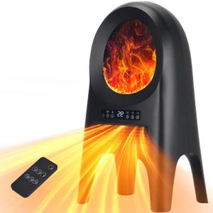 Uthfy Space Heaters for Indoor Use, 24 Inch Portable Room Heater w/ 3D Flame, 1500W Ceramic Heater for Bedroom w/ECO Mode, Tip-Over Protection, Overheating Protection, Thermostat, Remote, 8H Timer