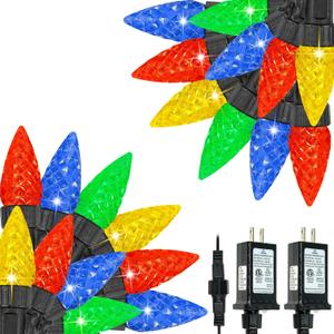 2 Pack C6 Christmas Lights Outdoor Indoor, Total 200 LED 66 FT Connectable Christmas String Lights with Timer & 13 Modes, Waterproof Twinkle Light for Xmas Tree Party Wedding Decorations (Multicolor)
