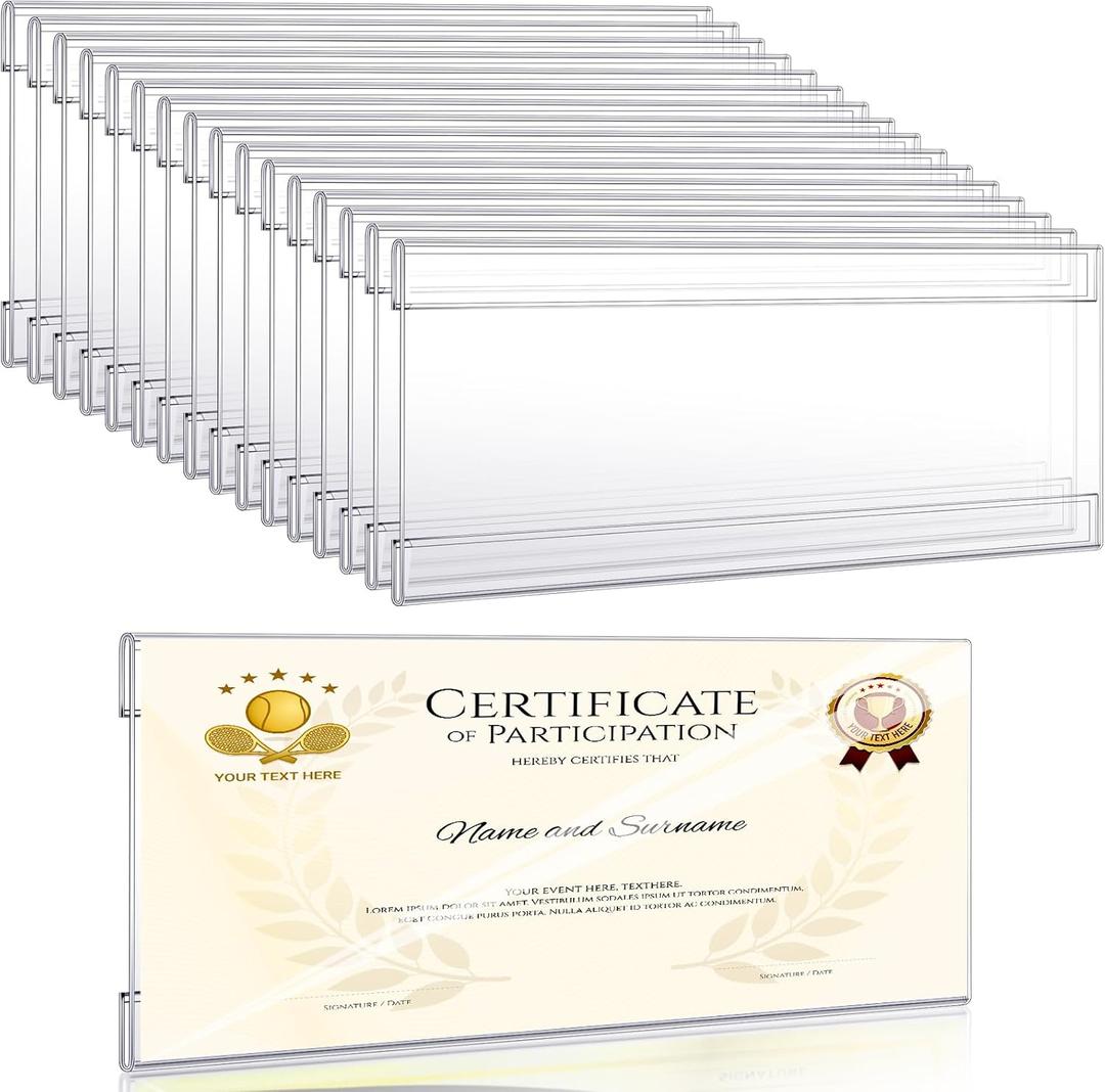 Kathfly 20 Pcs Business License Frame Clear Business Certificate Holder 10 x 4 Inch Acrylic Wall Mount Holder with Tape for Document Office Menu Display No Drilling