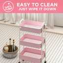 AGTEK Makeup Cart, Movable Rolling Organizer Cart, 3 Tier Metal Utility Cart, White - Pink