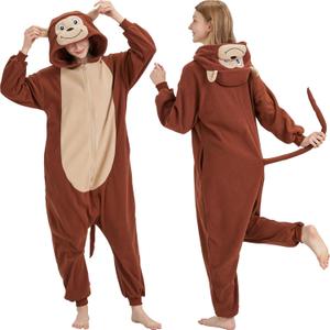 Adult Animal Onesie Halloween Costume One-Piece Cosplay Pajamas for Women and Men (Medium, Monkey)