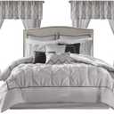 Madison Park Essentials Room in a Bag Faux Silk Comforter Set - Luxe Diamond Tufting All Season Bedding, Matching Curtains, Decorative Pillows, Grey Cal King(104"x92") 24 Piece