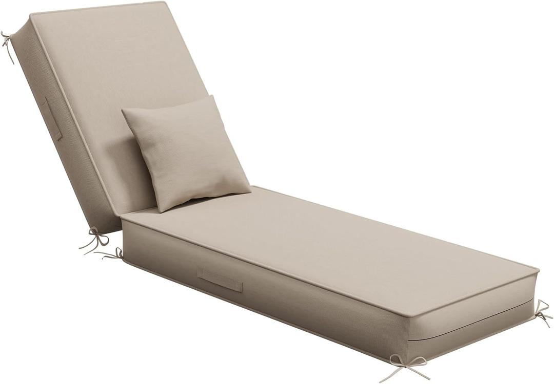Outdoor Water-Resistant Olefin Chaise Lounge Cushions with Pillow, Weather and Fade Resistant Patio Furniture Lounge Chair Cushion Ideal for Patio, Lawn, Gray Apricot, 80" L x 26" W x 5" T | Olefin Weather Resistant Patio Furniture Lounge Chair Thickened Cushion with Handle Adjustable Straps for Lawn, Garden, Pool