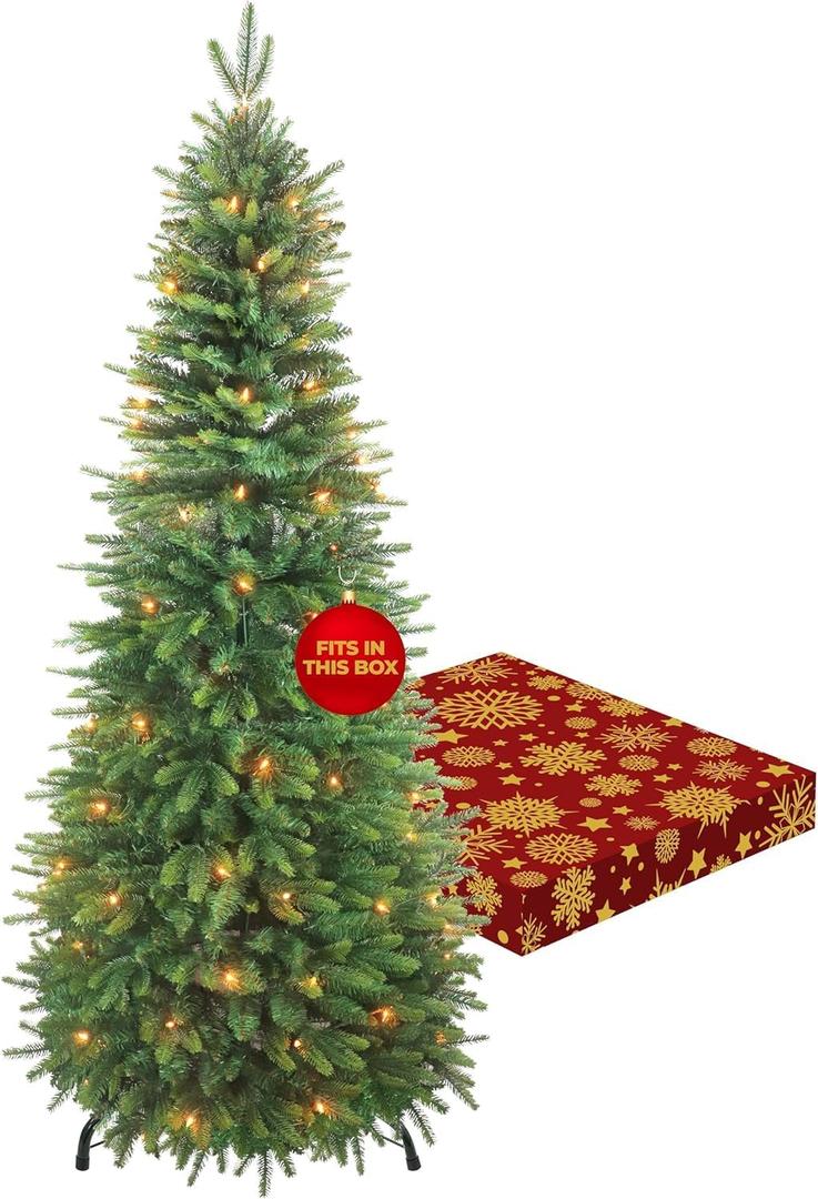 6Ft Pop Up Christmas Tree - Pre-lit Collapsible Tree with 680 Branch Tips and 105 Clear UL Lights