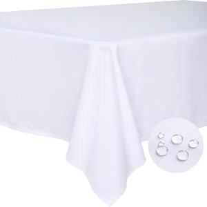 BYDOLL Table Cloth White 90x132 Inch Tablecloth for 8 Foot Rectangle Tables Outdoor Washable Wrinkle Free and Spillproof Polyester Tablecloth for Festival Camping Picnic Party Cover