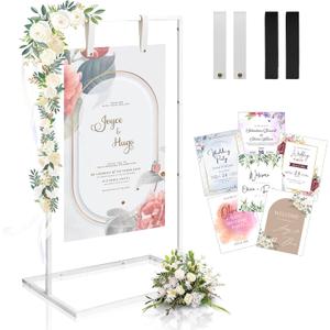 Wedding Welcome Sign Stand, Welcome to our Wedding Sign Holder, Elegan White Easel Stand for Sign Poster With 39 Premium Templates & Leather Sign Hanging Straps,Easel Sign Stand for Wedding Decor