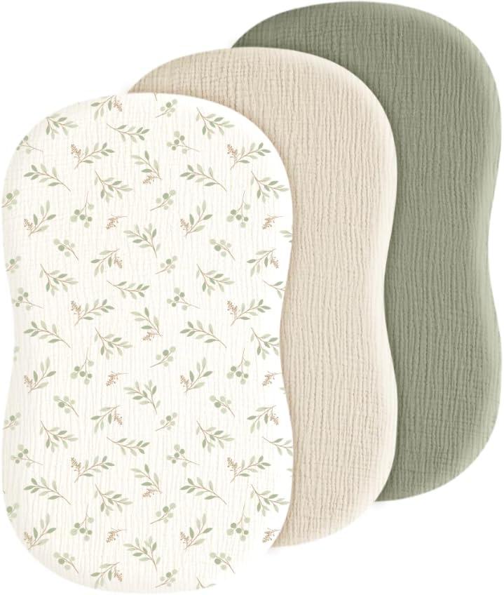 Baby Muslin Bassinet Sheets 3 Pack for Boys & Girls, Soft Breathable Cotton Bassinet Mattress Cover, Universal Fit for Hourglass, Oval, and Rectangle Mattress (Spring Meadow)