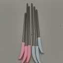 OUTXE Anti Wrinkle Straw 6 Pcs, Flat Wide Drinking Straw for Stanley Cup 40 oz 30 oz, Reusable Wrinkle Free Long Stainless Steel Metal Straw for Lip with Cleaning Brush and Carrying Bag (diameter: 8 mm, blue,pink)