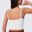 AugIris Womens Scoop Neck Longline Sports Bra U Back Adjustable Strap Double Lined Workout Crop Tank Top with Built in Pads White