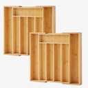 2-Piece Bamboo Silverware Organizer, Expandable Kitchen Drawer Organizer for Cutlery and Utensils, Multifunction Adjustable Bamboo Wood Cutlery Tray in Drawer for Flatware, (Natural)