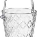 2-Piece Clear Glass Ice Bucket Set with Ice Tongs & Handle - 2.2 Liter and 1Liter Portable Ice Buckets Container for Champagne, Wine, Beer and Cocktail at Parties, Home Bar or Luxury Hotels