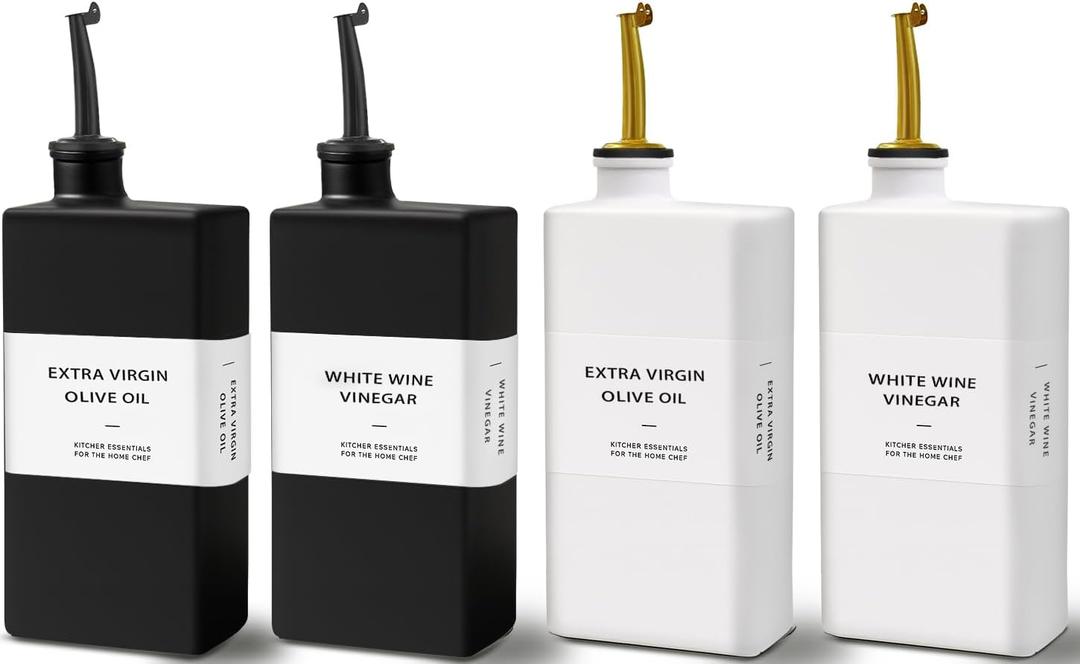 Gelury Olive Oil Dispenser Bottle for Kitchen, UV-Blocking Oil and Vinegar Dispenser Set, Soy Sauce Dispenser, Coffee Syrup Bottles, Modern Kitchen Decor (Black & White, 4pcs)