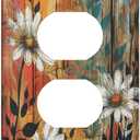 Decorative Outlet Covers Vintage Wooden Daisies Butterflies Floral 1 Gang Duplex Light Switch Cover Plate Electrical Switch plates Wall Plates Receptacle Covers for Bathroom Farmhouse Decor
