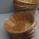 24 Pack Plastic Oval Baskets, Woven Bread and Fruit Baskets for Serving, Food Storage Basket for Kitchen Restaurant Display Decor, Brown