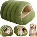 Winter Cave,Warmth Cozy Comfort Plush Pet Cave,Cute Cozy Safe Hideaway Cat Bed with Removable Cushion,Warm Soft Removable Washable for Cats and Dogs (Green)