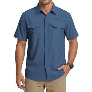 WULFUL Men's Sun Protection Fishing Shirts UPF 50+ Lightweight Quick Dry Cooling Short Sleeve Shirts for Work Hiking Safari, M
