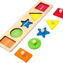 QODOFLR First Jumbo Knob Wooden Shape Puzzle for Toddlers 1-3,Montessori Toddler Puzzle Toys for1-2 Year Old, Preschool Learning Peg Puzzles Toys for Baby Kids