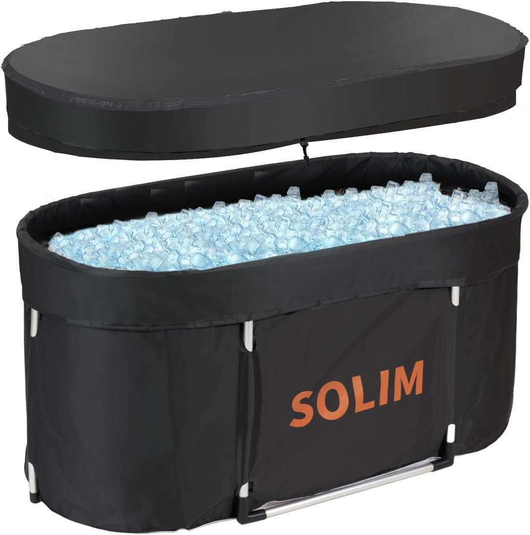 Portable Cold Plunge Tub, Ice Bath Tub For Athletes Adults, Large Oval Cold Water Dip and Recovery, 129 Gal Inflatable Bathtub Collapsible With Cover For Outdoor Garden Yard Gym