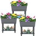 3 Pcs Self Watering Elevated Raised Garden Bed, Large Outdoor Plastic Planter Box Big Flower Plant Pot for Planting Flowers Vegetables and Herbs (3, Dark Grey)