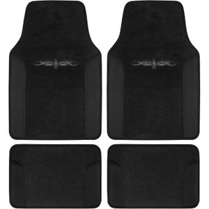 BDK A Set of 4 Universal Fit Plush Carpet with Vinyl Trim Floor Mats For Cars / Trucks - Tribal Black