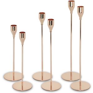 Foryoudecor Tall Candlestick Holders Set of 6, Rose Golden Taper Candle Holder, Vintage Candlesticks for Long Candle, Centerpieces Decor for Living Room,Dining Table Decor,Wedding, Fireplace Party