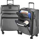 KROSER Softside Expandable checked Luggage with Front Business Pockets24 Inch Suitcases with Spinner Wheels & Built-in TSA Lock, Durable Suitcase Rolling Luggage, Grey