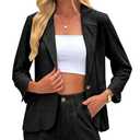 Women's Linen Blazer Suit Jackets Dressy 3/4 Sleeve Blazer Lightweight Business Casual Work Outfits Summer Black, Large