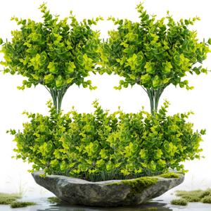 RAINFLOW 4PCS Artificial Eucalyptus Stems Fake Faux Plants - Realistic Deep Green Eucalyptus Leaves, Shapeable Stems for Vase Decor, Tabletop Greenery, Farmhouse Home Decor Seasonal Floral Styling