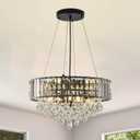 HOPGGIE 17 Inch Crystal Chandeliers Flush Mount Chandelier G9 Base Round Modern Ceiling Light Fixture Pendant Lighting for Living Room Dining Room Laundry Room Kitchen Bedroom (Black)